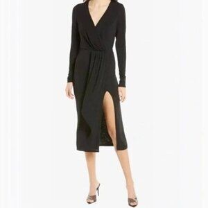 Good American Black Wrap Dress S Shimmer Faux Wrap Midi Dress NWT $129